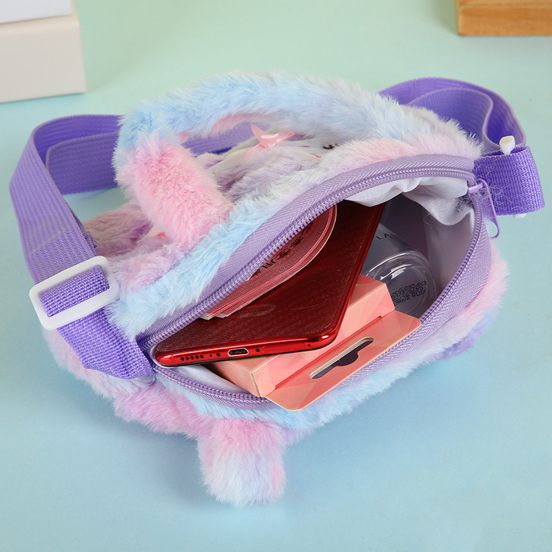 Unicornio bolsos para niños coreanos lindos bolsos de hombro nuevos bolsos de peluche princesa dibujos animados teñidos mochila image 4