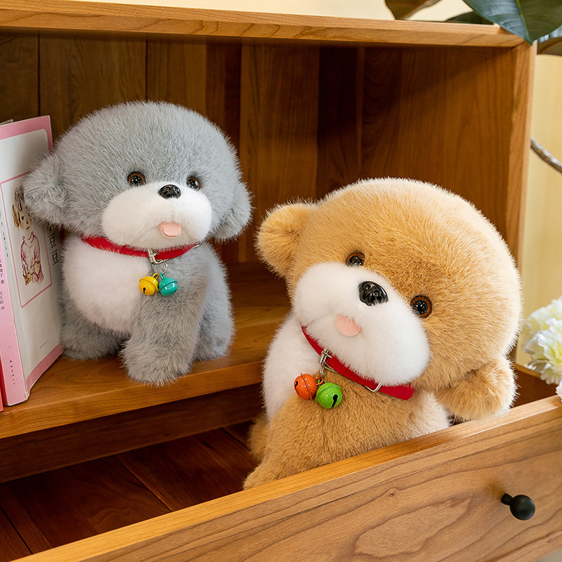 Campana Bichon perro muñeca peluche simulación taza de té perro cachorro muñeca de trapo niño regalo de cumpleaños femenino