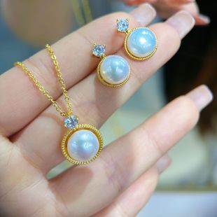 Xiaohongshu Influencer Live Streaming Hot-Selling Wholesale S925 Natural Freshwater Large Pearl Stud Earrings Necklace Jewelry Set
