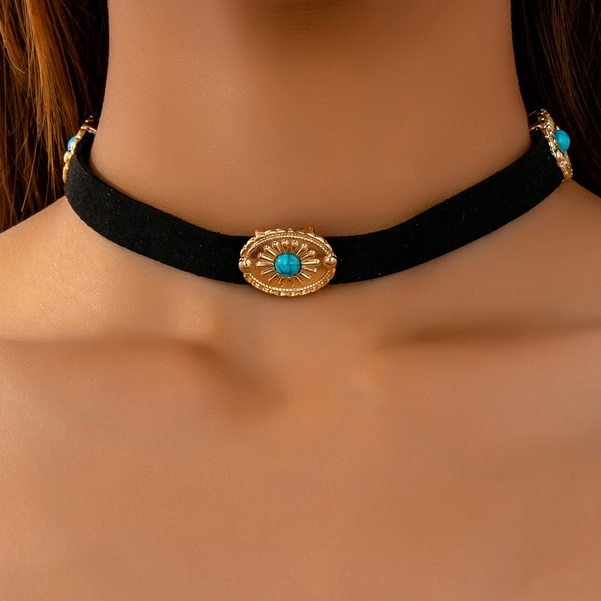 New Independently Developed Cross-Border European and American Jewelry Turquoise Necklace for Women Bohemian Style Choker