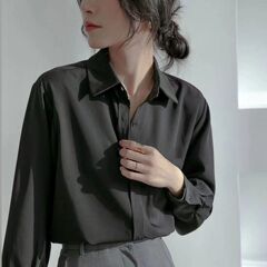 黑色衬衫女春秋薄款港风设计感小众垂感衬衣外套防晒上衣白色工服