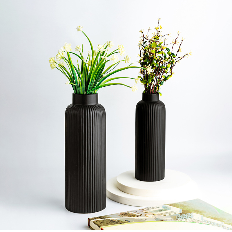 Jarrón de cerámica minimalista moderno, flor seca de boca ancha de color Morandi, flor, mesa, decoración de flores de estilo romano