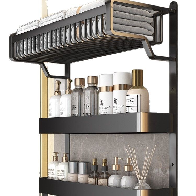 Toallero estante de almacenamiento de baño integrado sin perforaciones montado en la pared baño inodoro traje de baño espacio toallero de aluminio