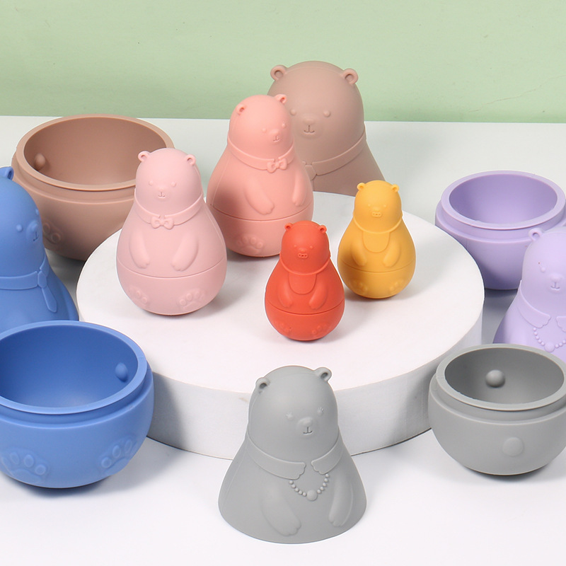 Fábrica nueva muñeca rusa de silicona educación temprana bloques de construcción educativos juguete bebé de silicona ensamblado muñeca de oso