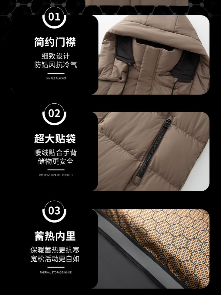 2025 chaqueta de pluma de oro negro con chaqueta de invierno con capuchón blanco grueso y cálido