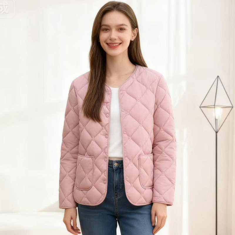 圆领内胆棉服女冬季新款修身打底V领纯色显瘦保暖短款轻薄小棉袄|undefined