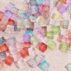 透明氷ひび割れ穴あきガラススクエアルービックキューブビーズ手作り DIY ストレートホールスクエアビーズブレスレットネックレスジュエリーアクセサリー