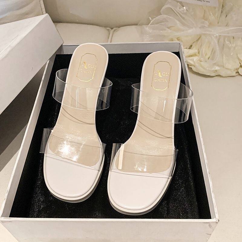 New crystal transparent high-heeled sandals for women, with waterproof platform, chunky heel, elegant and stylish, suitable for outdoor wear, available in large sizes 35~42 New crystal transparent high-heeled sandals for women, with waterproof platform, chunky heel, elegant and stylish, suitable for outdoor wear, available in large sizes 35~42