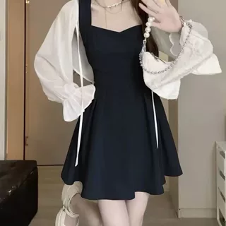 抖音爆款清新纯色交叉绑带吊带裙少女感时尚洋气收腰显瘦连衣裙子