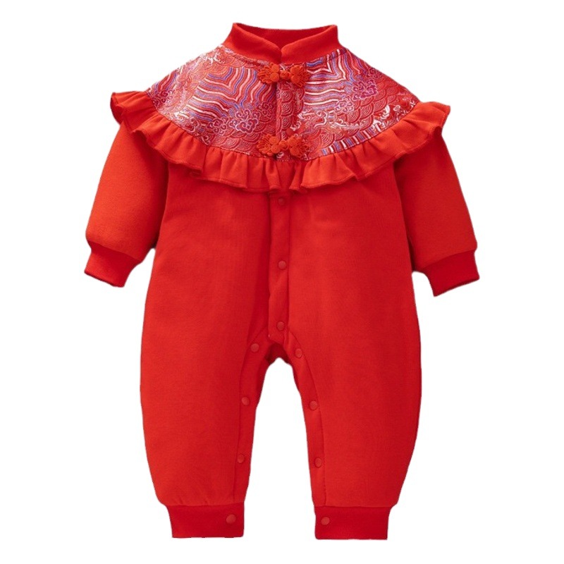 Estilo occidental bebé nuevo acolchado mameluco infantil engrosada estilo chino mono princesa 100 días viejo mameluco