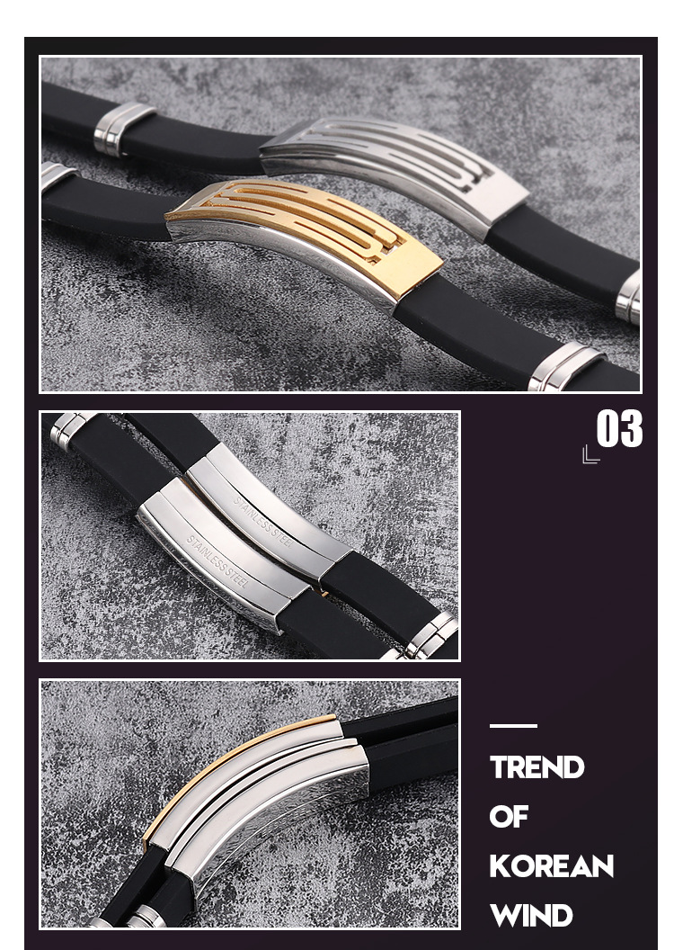 26g Weight Bracelets Classification Silica Gel Chain Material 1 Piece Quantity Daily Occasion Simple Style Geometric Silica Gel Titanium Steel Men's Bracelets Men Cuff & Bangle