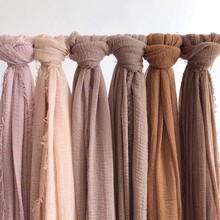 外贸出口scarf 单色纯色棉麻围巾长款披肩crinkle cotton scarf
