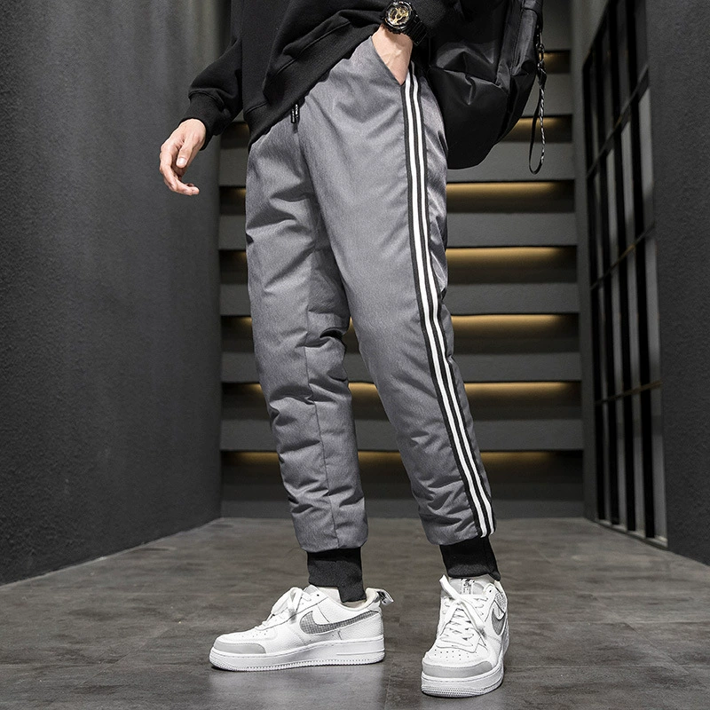 Зимние пуховые брюки из белой утки, ветрозащитные, морозостойкие и толстые наружные прямые прямые брюки для мужчин