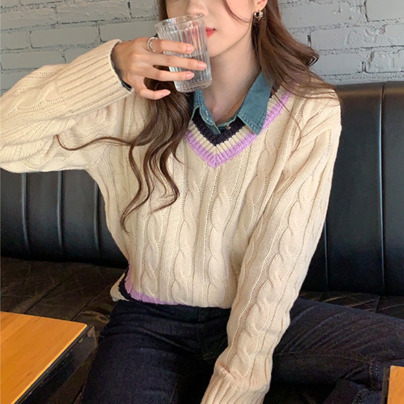 24 invierno Puyuan estilo casual japonés y coreano ropa de mujer casual lana mezcla chaqueta suéter de cuello en V image 4