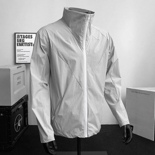 American Boxy Version Right Shoulder Mesh Sun Protection Clothing White Gray Outdoor Sports Casual Jacket Cleanfit Top