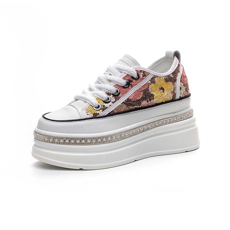 Giày sneaker nữ đế dày tăng chiều cao đính sequin phong cách tân Trung Hoa — M2577 tím đen, M2577 màu bạc, M2577 màu hồng