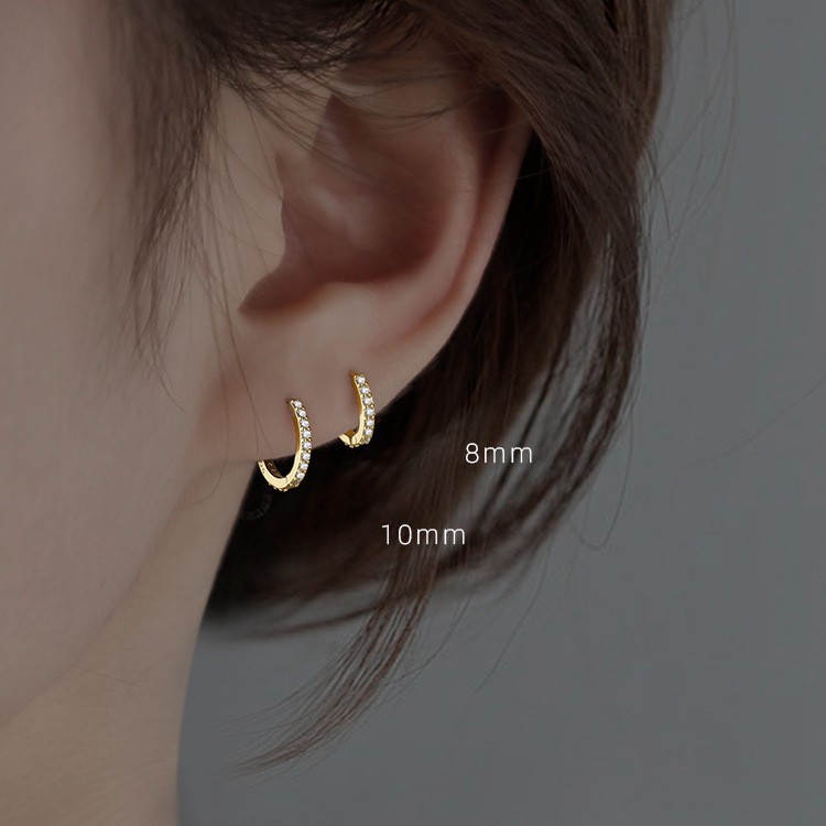 Pendientes de plata S925 personalizados con circonitas en una sola fila para mujer, estilo popular con un toque de alta gama, aretes de clip al por mayor. image 5