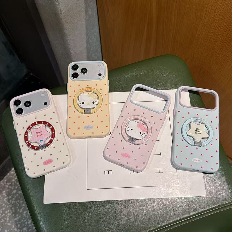 Polka dot cartoon phone case, suitable for Apple 18, iPhone 17, and iPhone 16, featuring a cute cat design
