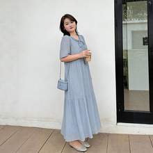 130-320斤大码女装文艺风连衣裙2026夏季微胖mm飘领宽松气质长裙