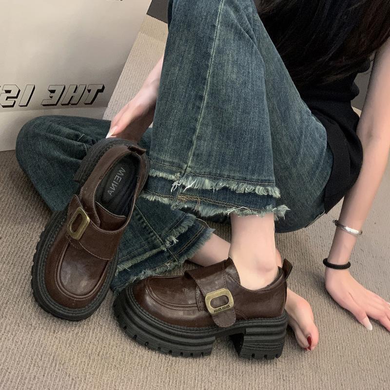 厚底粗跟英伦风小皮鞋女2025新款增高jk女鞋单鞋黑色乐福鞋女款|undefined