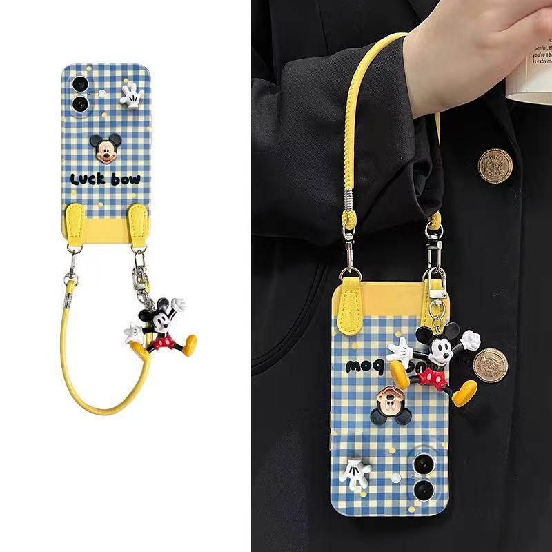 简约格纹立体手掌米奇适用iphone17斜跨17PROMax苹果15手机壳14女