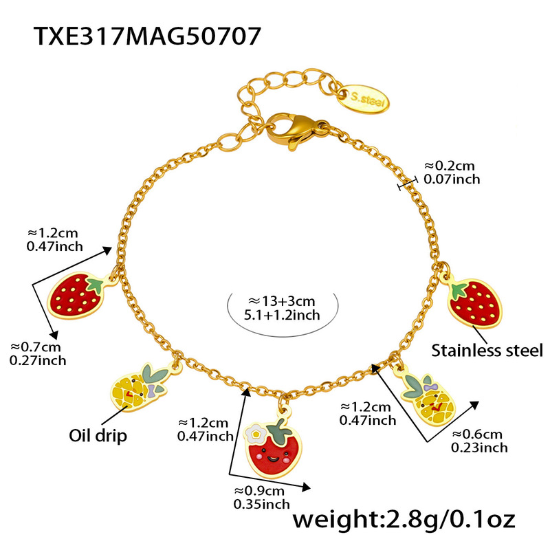 Mili ヨーロッパとアメリカンスタイルの新しいイチゴパイナップルオイルドリップネックレスブレスレットアンクレットステンレス鋼かわいい子供用ジュエリーセット|undefined