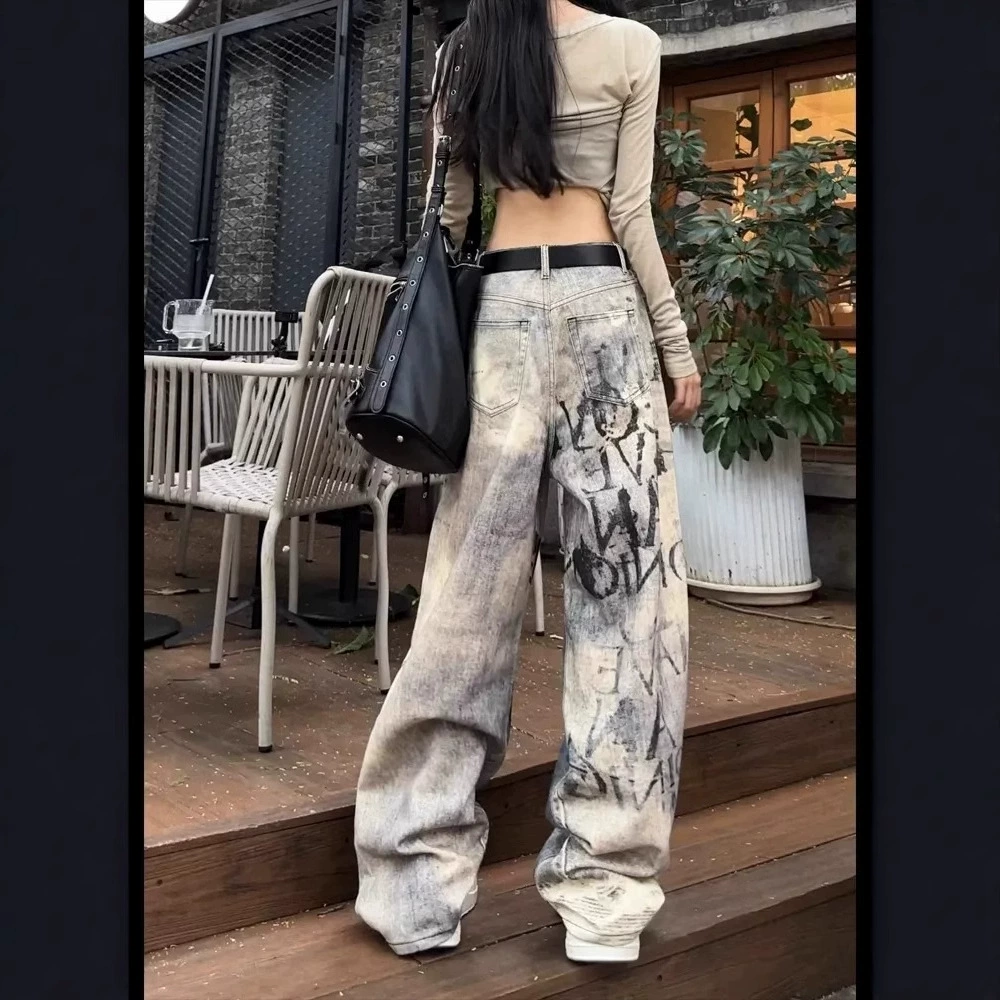 Джинсы, осенние брюки, градиент, свободная посадка, oversize, облегающие
