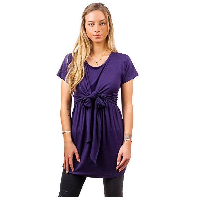 Cross-border source AliExpress ebay best selling European and American crew neck solid color lactation T-shirt lace lactation top nursing clothes