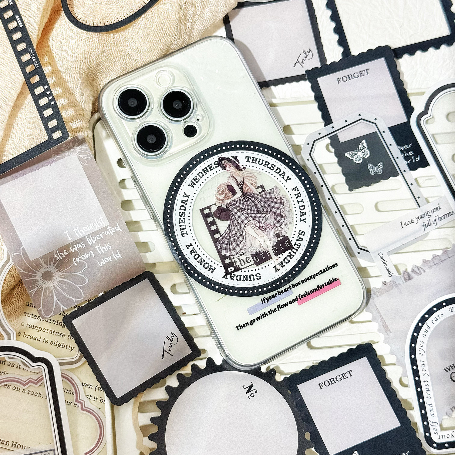 Serie de marcas de tiempo de marco de foto de pet paquete de pegatinas de tema libro de bricolaje material de libro de mano collage foto pegatinas de decoración