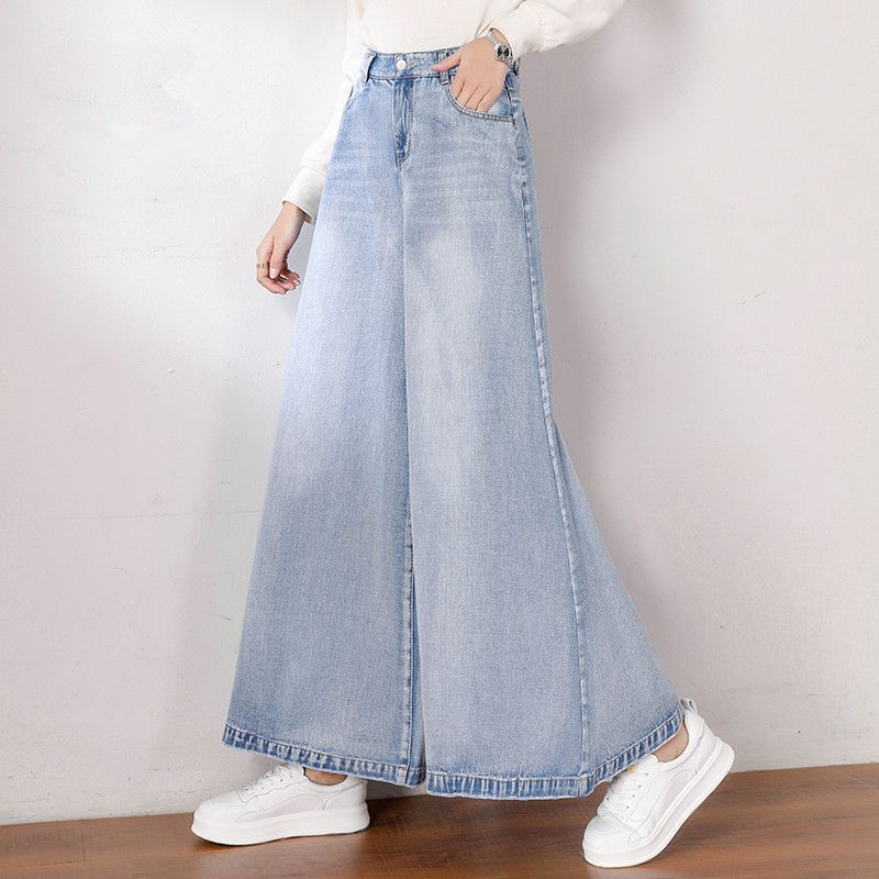 Cross-Border Lazada Amazon Ebay Supply Wide-Leg Jeans for Women, High-Waisted, Loose Fit, Cropped Pants