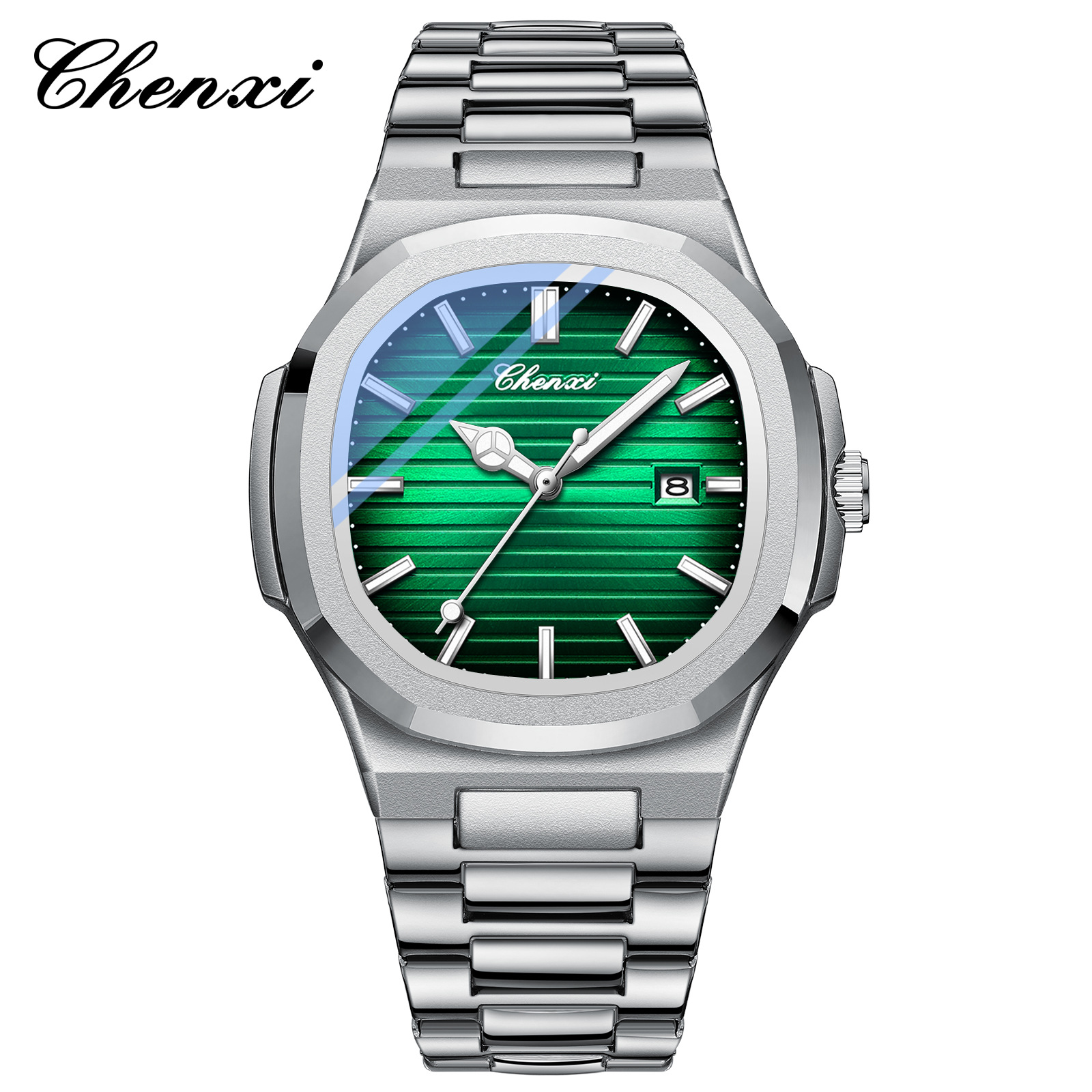 Chenxi transfronterizo venta caliente correa de acero reloj pareja luminosa impermeable simple moda negocio calendario hombres y mujeres reloj de cuarzo