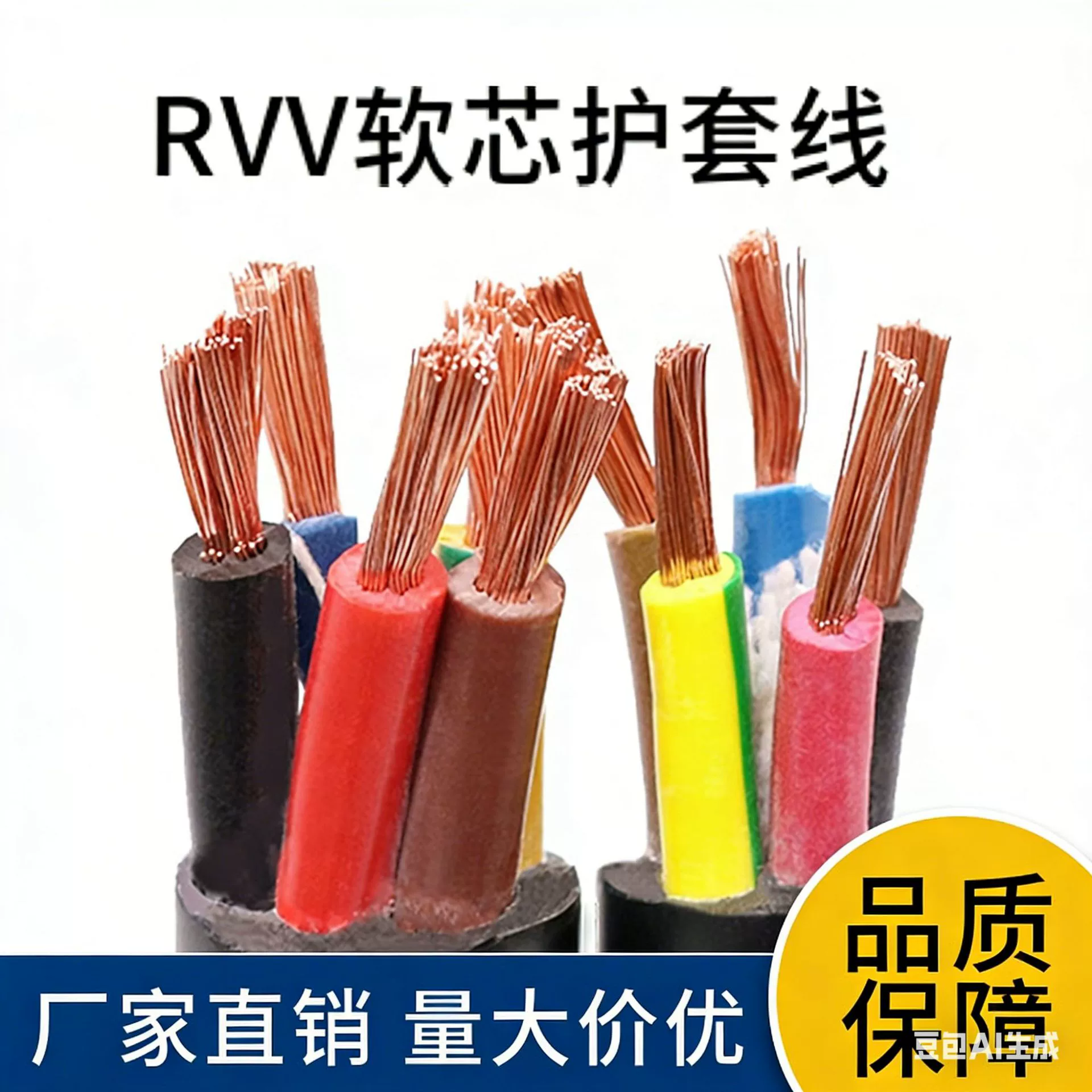 RVV wire 4 square meters 2 core flexible flame retardant national standard oxygen-free copper wire and cable double core 2.5 6 square cloth wire