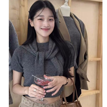 现货 韩国东大门女装2025春季毛衣披肩针织开衫外套短袖三件套