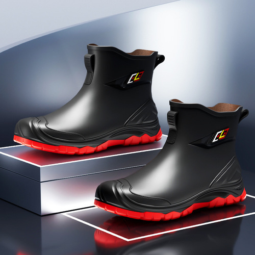 New Sliding and Wear-resistant Outdoor Trend Water Shoes 2024 New Men's Low-top Short Boots Waterproof Rain Boots