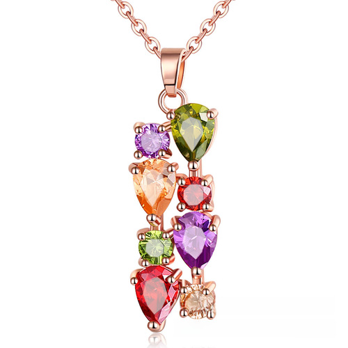 Wish Bestselling Necklace, European and American Colorful Stone AAA Zircon Pendant Long Necklace Mona Lisa Rainbow Necklace