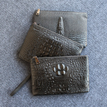 鳄鱼纹手包男士黑色长款钱包软皮真男包2024新款大容量8寸信封包