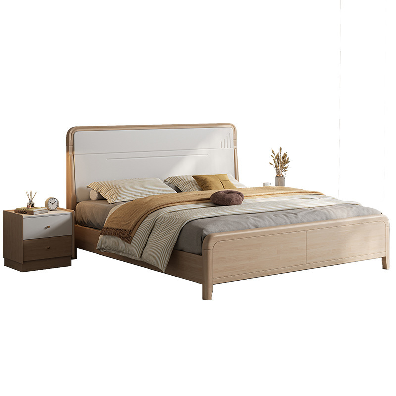 Moderno minimalista cama de madera maciza 1,8 m dormitorio principal cama doble 1,5 m individual Nórdico roble casa suave cama de madera maciza