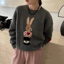 韓國東大門2022秋季新款女套頭毛衣慵懶風可可愛愛兔子圖案