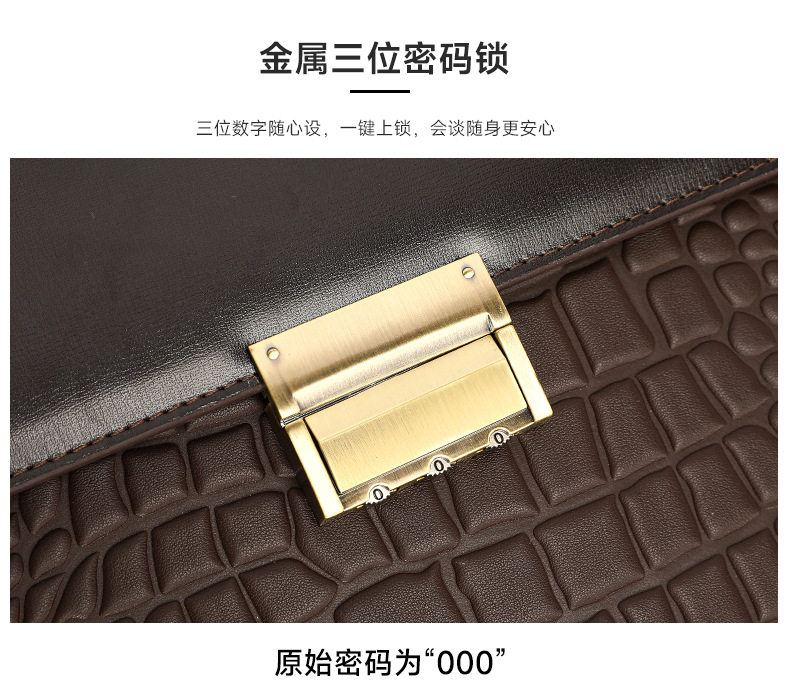 Cặp công sở nam da bò thật khóa mật mã chống trộm, túi đeo chéo xách tay đựng laptop 14 inch — Họa tiết dập nổi màu nâu cà phê, Màu cà phê, màu đen, Đen dập nổi chi tiết 30