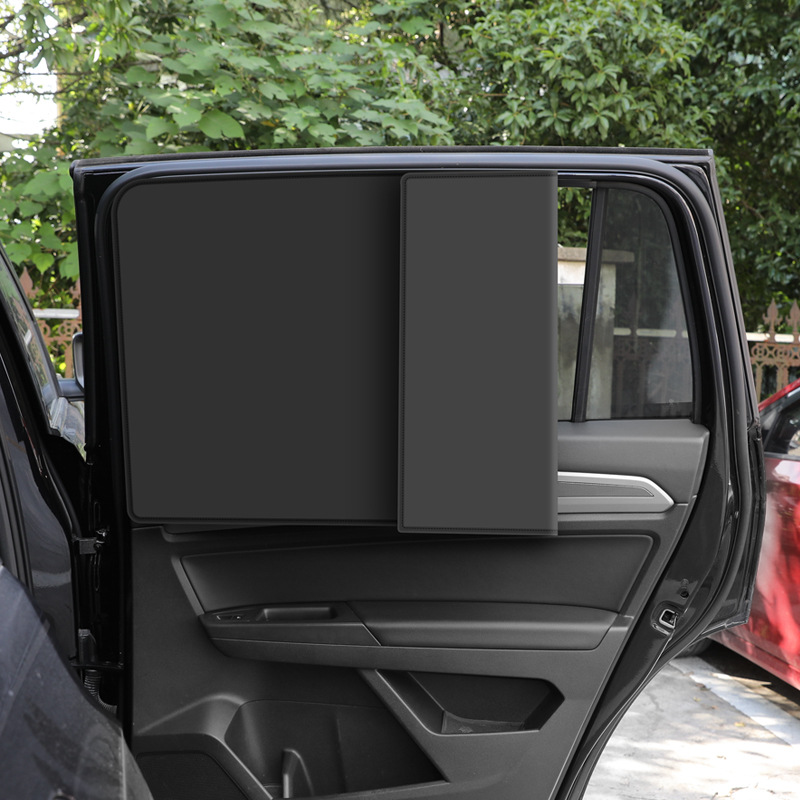 Car sunshade curtain with magnetic attachment, thickened design—summer car window cover made from nano-black adhesive material, offering heat insulation, UV protection, and enhancing your vehicle's interior aesthetics.