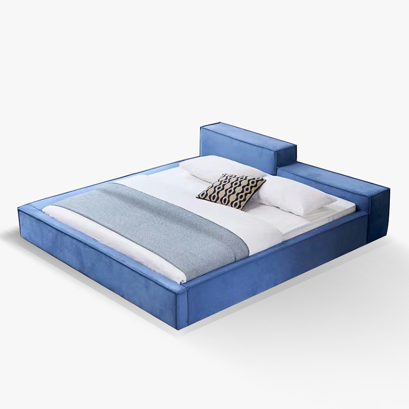Minimalist Italian-style Tofu Block Bed with Suede Fabric, Perfect for Modern and Sleek Master Bedrooms&mdash;A Designer-Favorite Trending Bed!