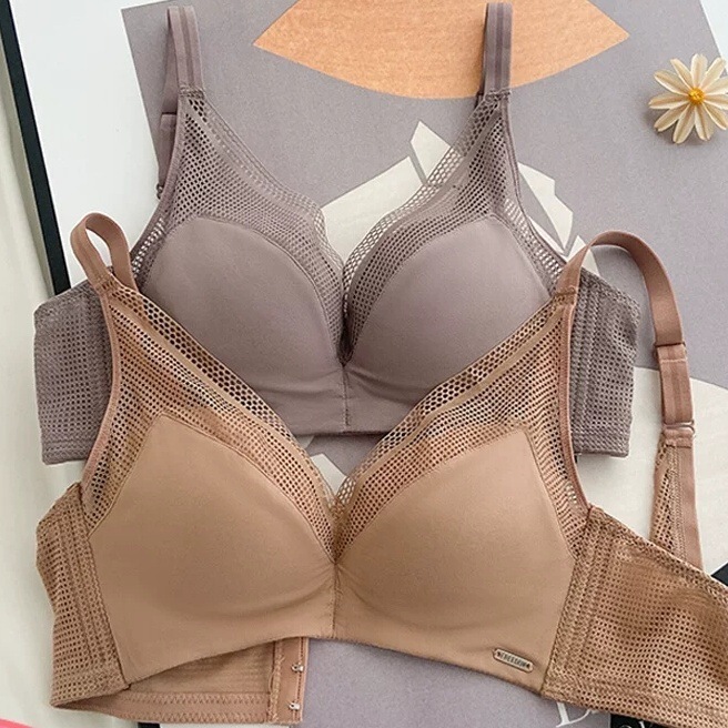 Soft and Comfortable! so Good You'Ll Cry! Seamless Mesh Small Chest Push-Up No-Gape High-End Luxury Seamless Bra Set for Summer