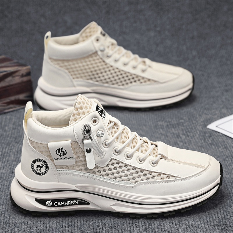2025 nuevos zapatos deportivos de malla hueca de caña alta zapatos de hombre de verano de suela gruesa zapatos de moda casuales transpirables adolescentes