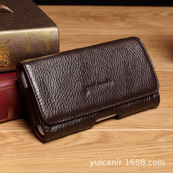 Youkani Leather Wear Belt Mobile Phone Case Waist Bag Waist Hanging Mobile Phone Case Mobile Phone Bag Men's Cowhide Straight Wear Belt Opening