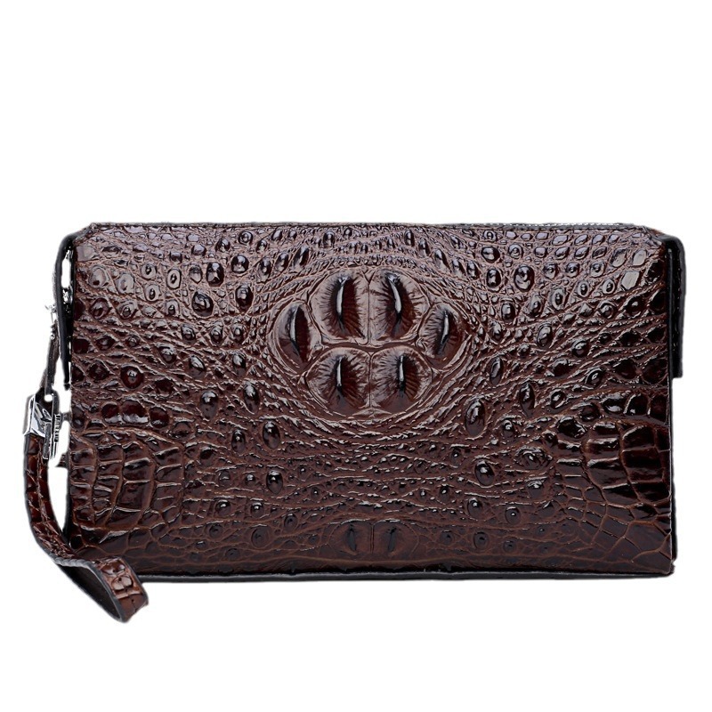 Men's Crocodile Patterned Clutch Bag Black Brown Business Lightweight Handbag Large Capacity Wallet_voghion.com