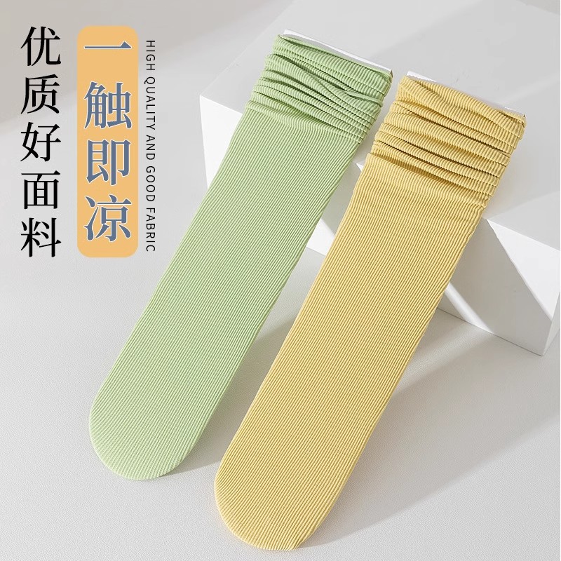 Calcetines de hielo de verano para mujer, calcetines de tubo transpirables finos de primavera y verano, calcetines de pila de terciopelo ceroso suave, calcetines de mujer