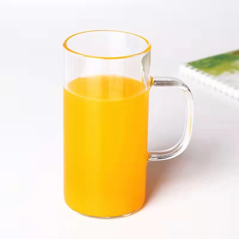 Taza de leche recta sin Tapa Recta transparente recta con mango taza de agua de vidrio intuitiva taza de desayuno de borosilicato taza de té verde