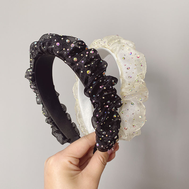 Korean Edition Rhinestone fold Hair hoop Broadside Rhinestone The large intestine Hair Cave Texture Wash one's face Card issuance Headdress