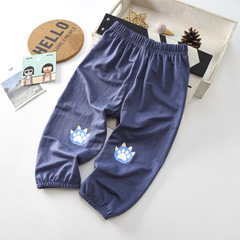 ins經典恐龍印花男童防蚊褲23新款童褲冰絲棉麻束腳清涼童裝褲子