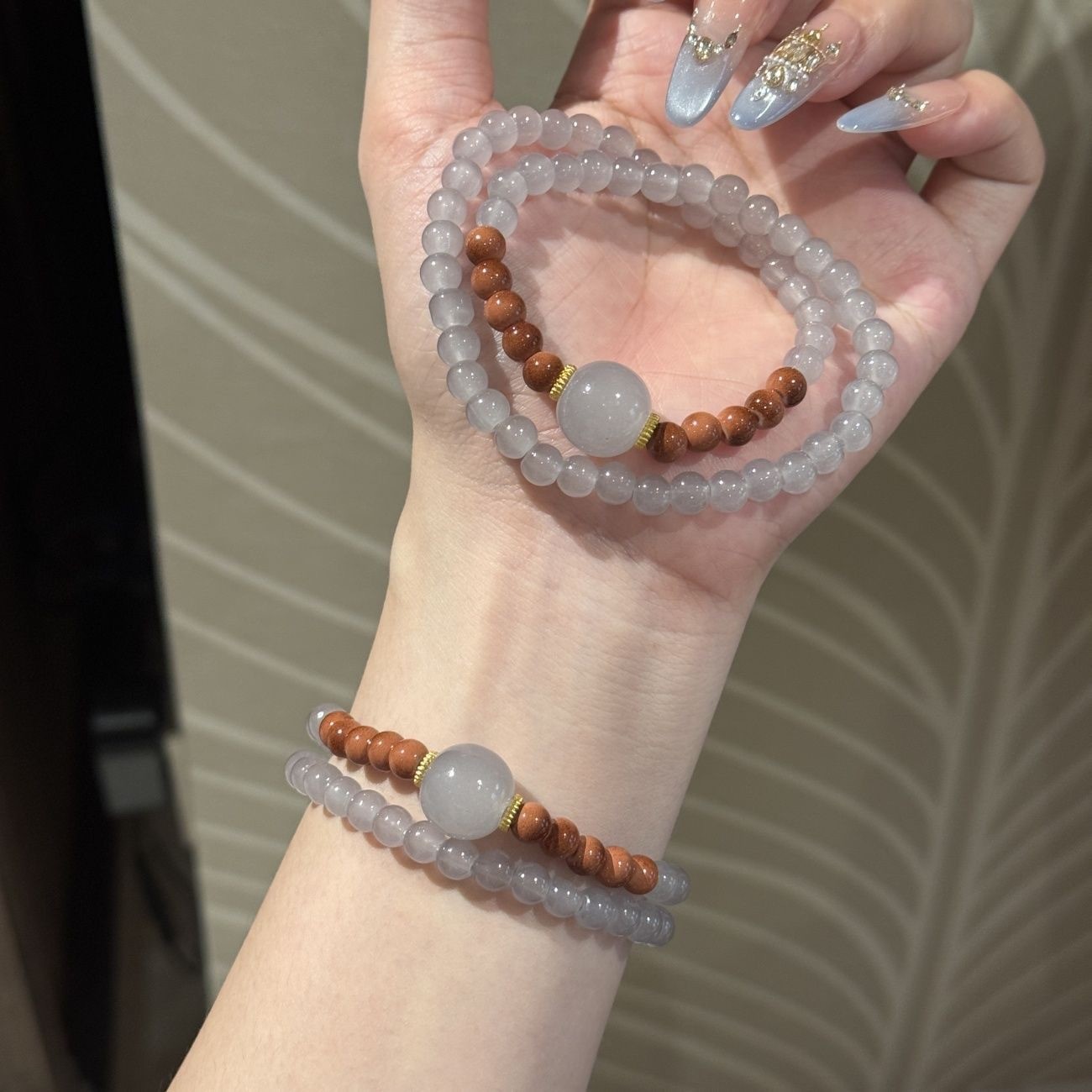 Estilo chino de estilo nacional humo púrpura gris doble anillo cuentas de mano estilo antiguo de alto valor de cara pulsera buena suerte temperamento variado joyería de mano